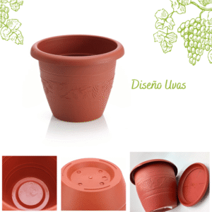Maceta de Plástico Redonda Terracota Diseño Uvas